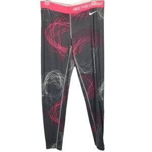 Nike Women Pro Combat Dri Fit Swirl  Leggings L Active Athletic Yoga Gym Stretch